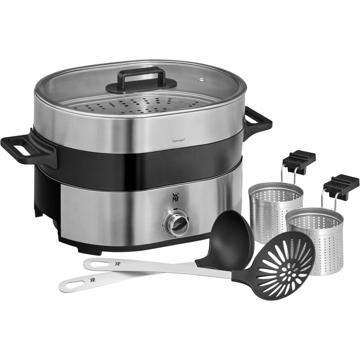 WMF Küchenminis Mini Dampfgarer elektrisch 4,3l, Dampfkocher mit Memory-Funktion, elektrische Dampfgarer, Warmhaltefunktion, Restlaufzeitanzeige, 2 Garbehälter