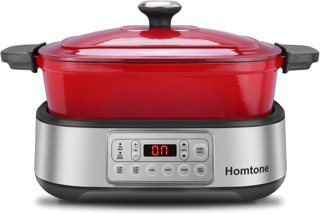 Homtone Schongarer & Multikocher 6-in-1, 5,5L Slow Cooker Programmierbarer