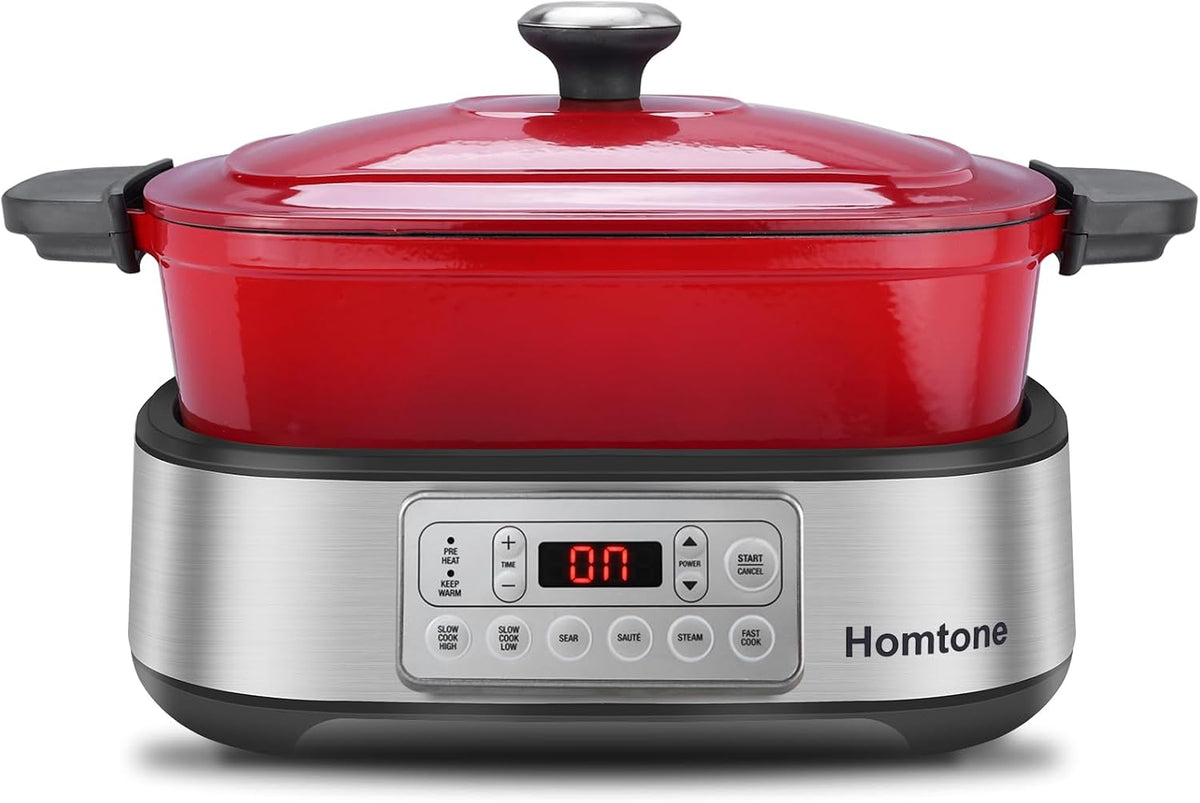 Homtone Schongarer & Multikocher 6-in-1, 5,5L Slow Cooker Programmierbarer