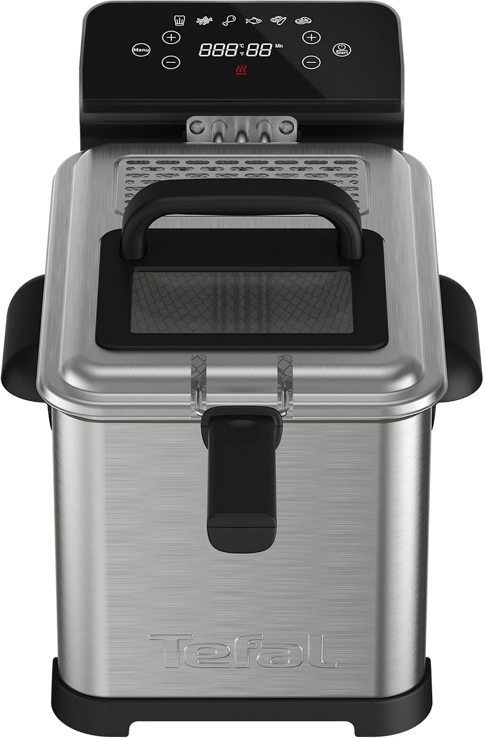 Tefal FR507D Family Pro Digital Elektrische Fritteuse | 4 L Öl-Kapazität | Kühlzonen-Technologie | spülmaschinenfeste Teile | digitaler LED-Bildschirm mit Touch-Panel | Schwarz/Edelstahl