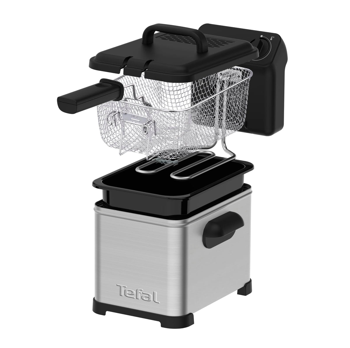 Tefal FR507D Family Pro Digital Elektrische Fritteuse | 4 L Öl-Kapazität | Kühlzonen-Technologie | spülmaschinenfeste Teile | digitaler LED-Bildschirm mit Touch-Panel | Schwarz/Edelstahl