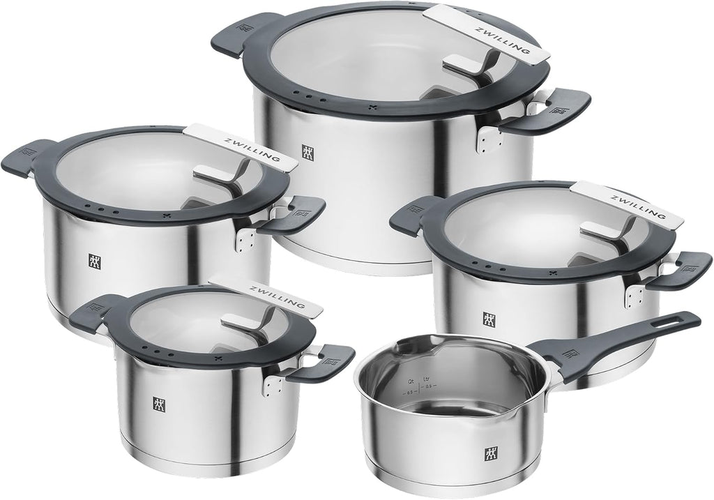 ZWILLING Simplify Kochtopf-Set 5-teilig, Integriertes Sieb, Induktion, Grau