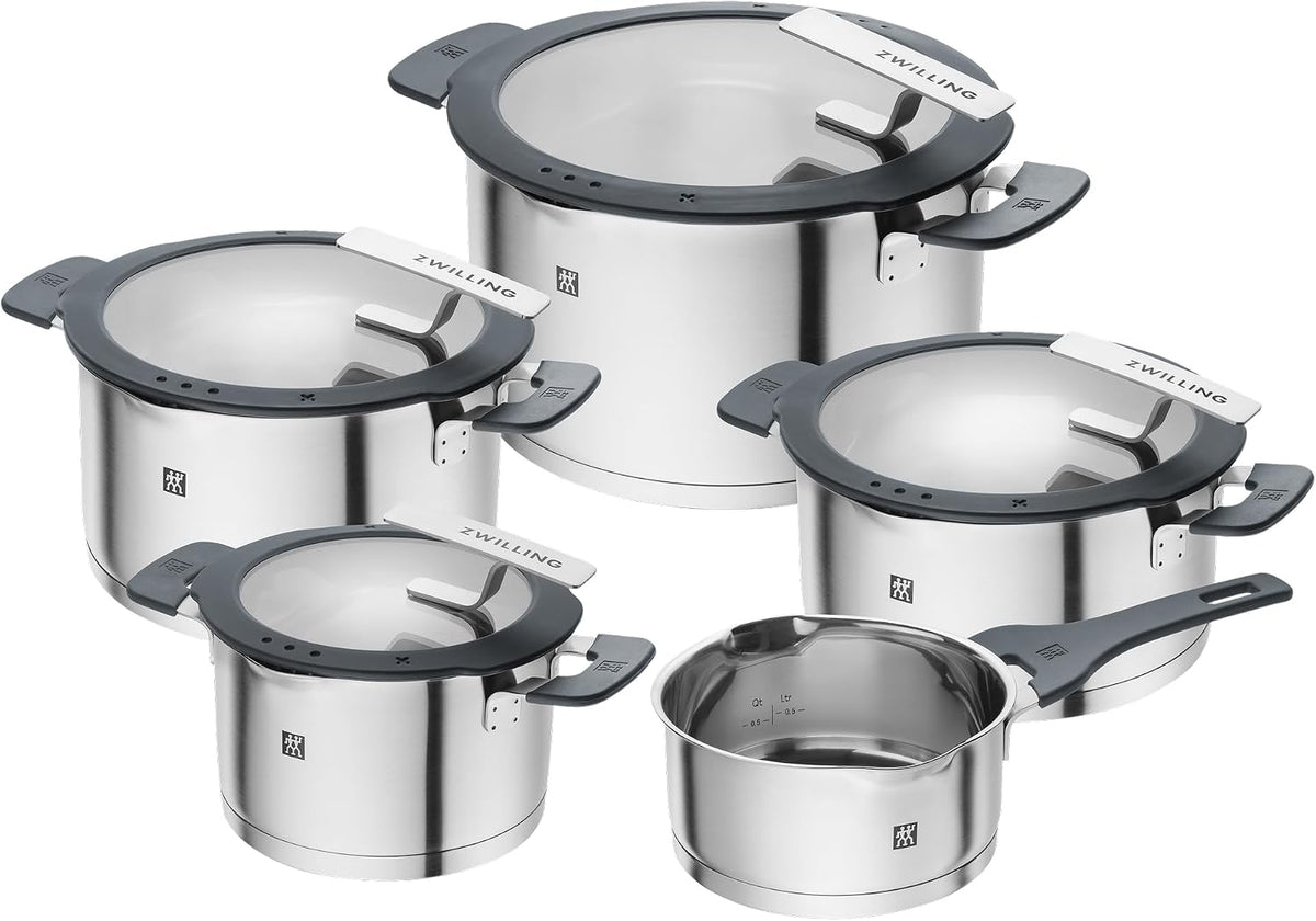 ZWILLING Simplify Kochtopf-Set 5-teilig, Integriertes Sieb, Induktion, Grau