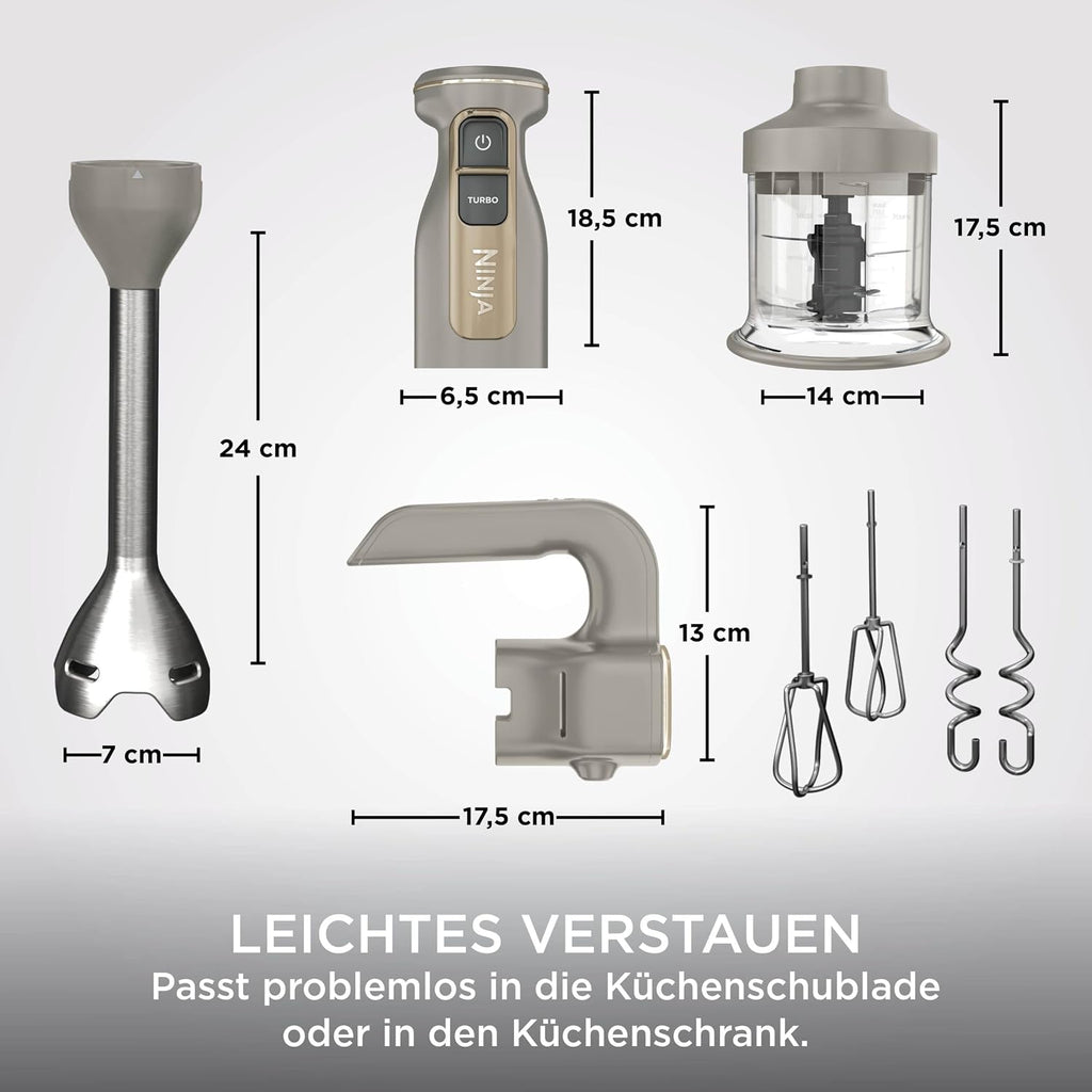 Ninja Foodi 3-in-1 Stabmixer, Handmixer & Zerkleinerer, Stufenweise Anlauf