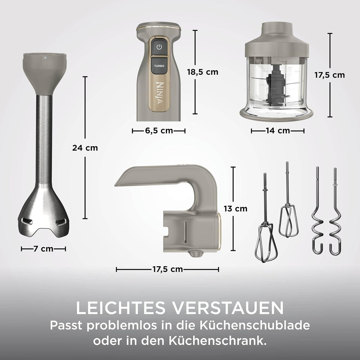 Ninja Foodi 3-in-1 Stabmixer, Handmixer & Zerkleinerer, Stufenweise Anlauf