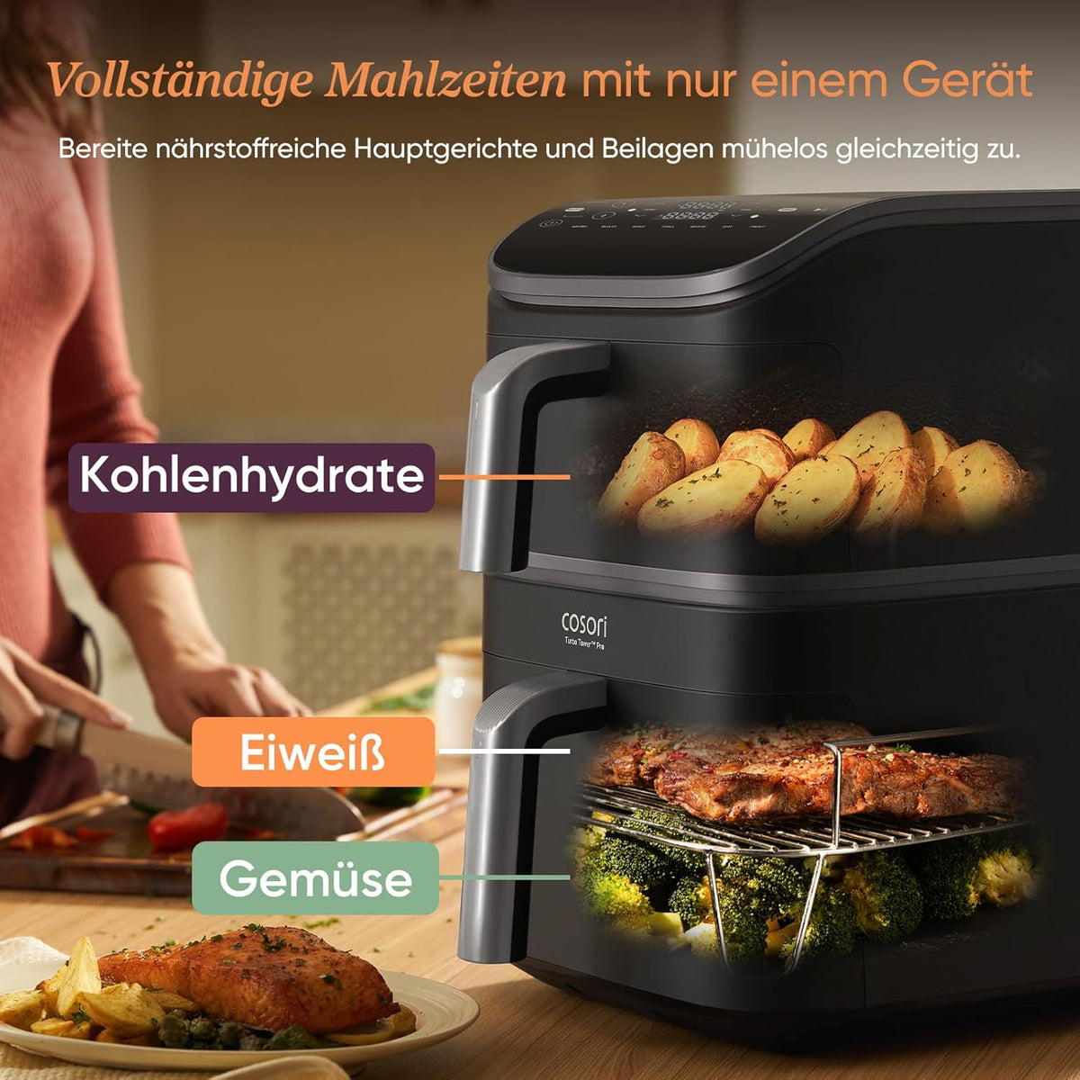 Cosori Airfryer, Turbo Tower Pro, 10,8L Dual Blaze Tech