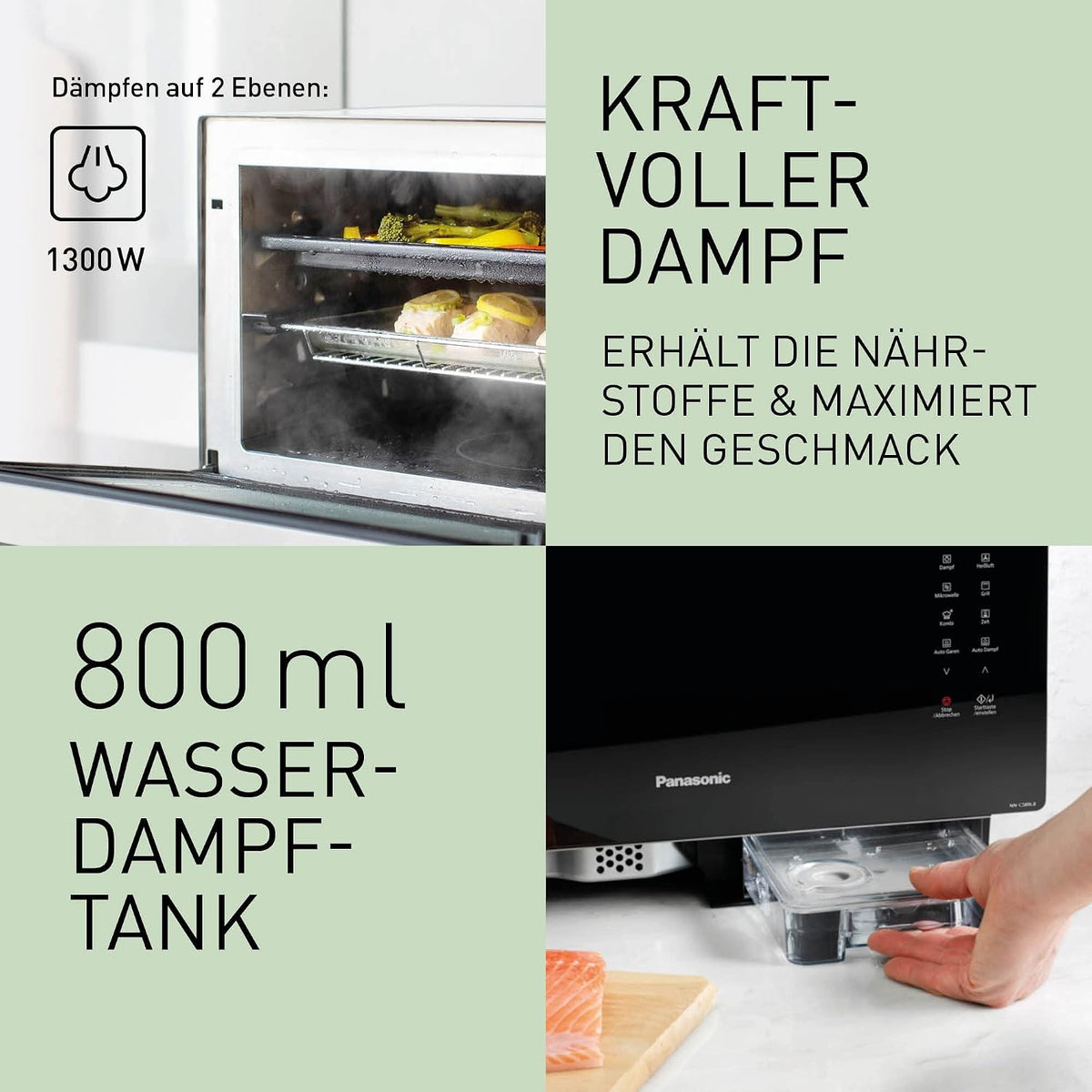 Panasonic NN-CS89LBGPG 4-in-1 Kombi-Mikrowelle, Dampfofen & Grill, 31 Liter, 1000 W, zwei Ebenen, Genius-Sensor, automatisches Aufwärmen, 36 Programme, einfache Reinigung, kompakt, Edelstahl