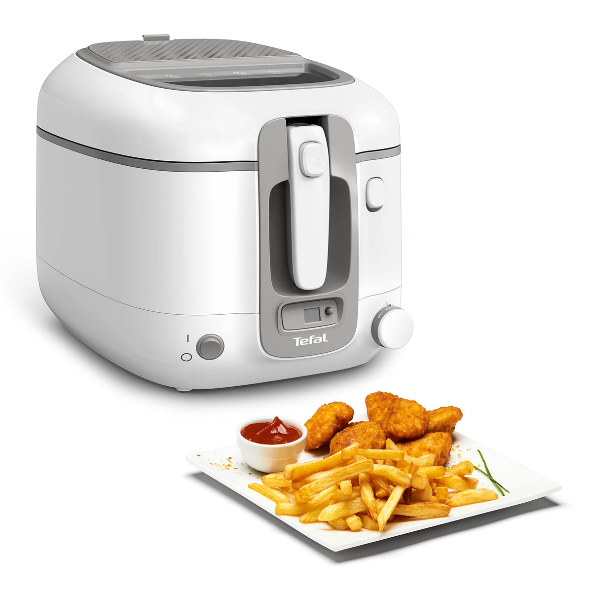 Tefal Fritteuse Super Uno, inkl. Timer, Kapazität: 2,2 Liter, Spülmaschinengeeignete Teile, Antihaftbeschichtung, Geruchsfilter, Fritteuse mit Fett-Spritzschutz, weiß/schwarz, FR3140