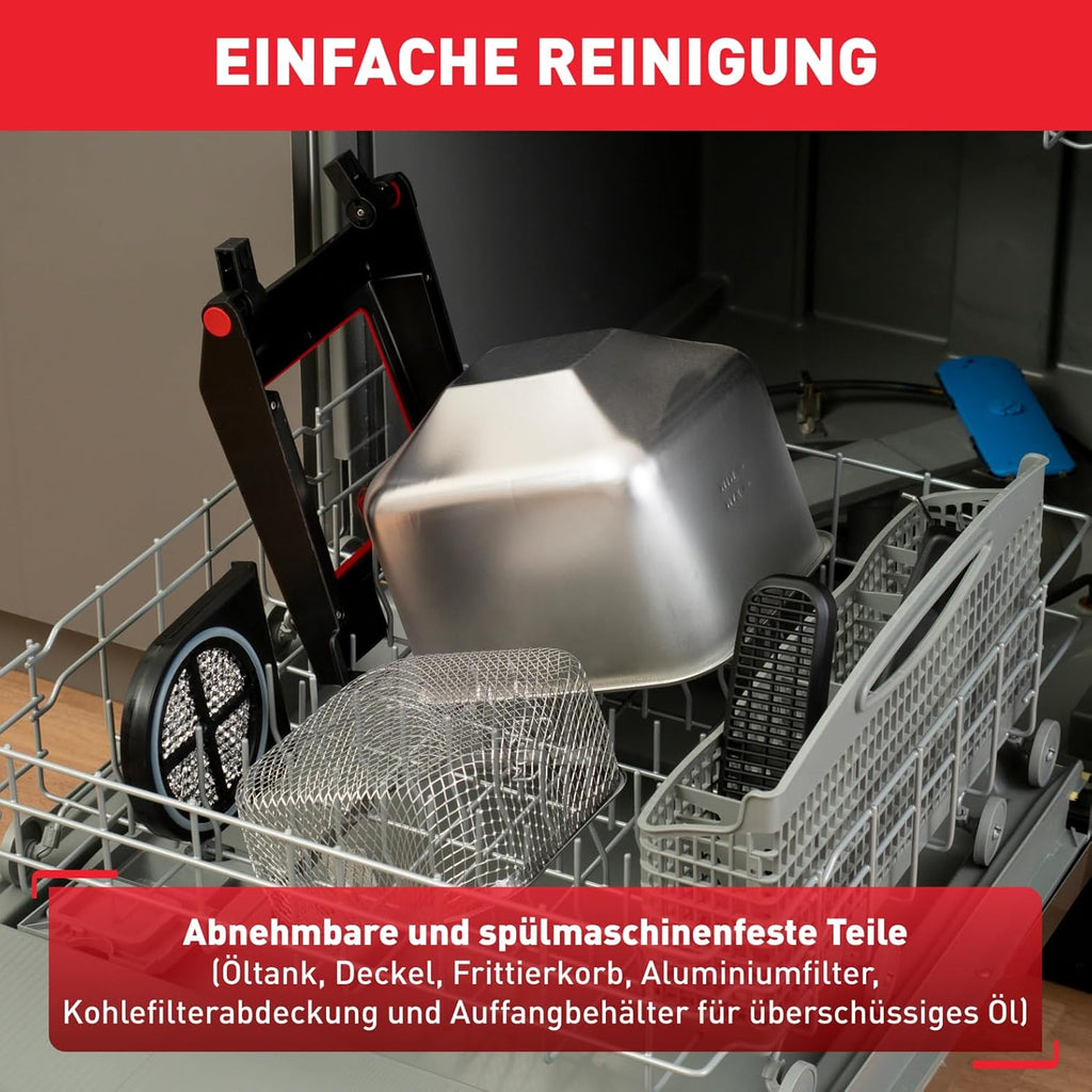 Tefal Clear Duo Fritteuse, frittieren mit weniger Rauch/Gerüchen, Kapazität 1,2 Kg, Thermostat, Timer, großes Sichtfenster ohne Beschlagen, spülmaschinenfest, schwarz, Edelstahl, Friteuse FR600D