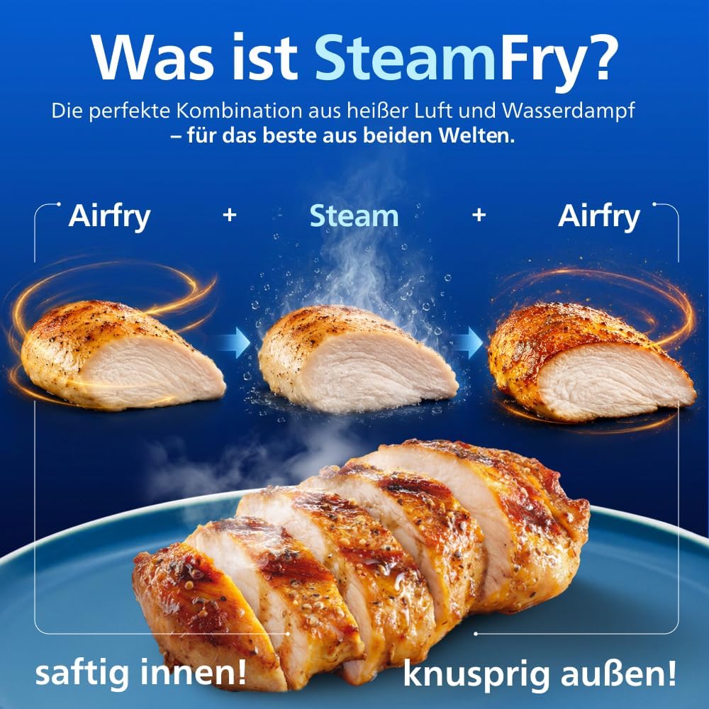 Philips Steam Airfryer 5000 Megabasket Heißluftfritteuse, Silber, 9,5 L