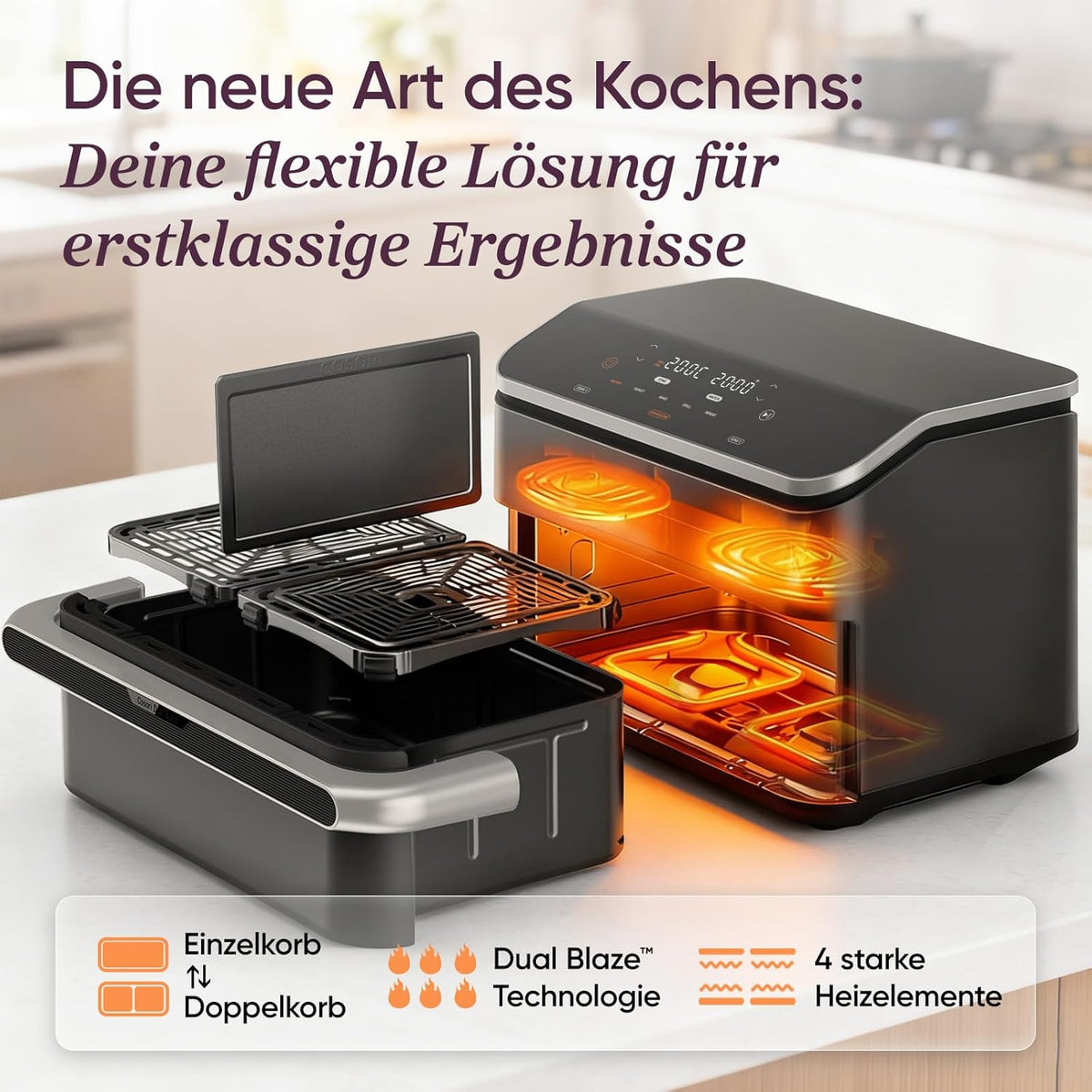 Cosori Airfryer, Dual Blaze Twinfry, Flexiblen Kammern, 10L