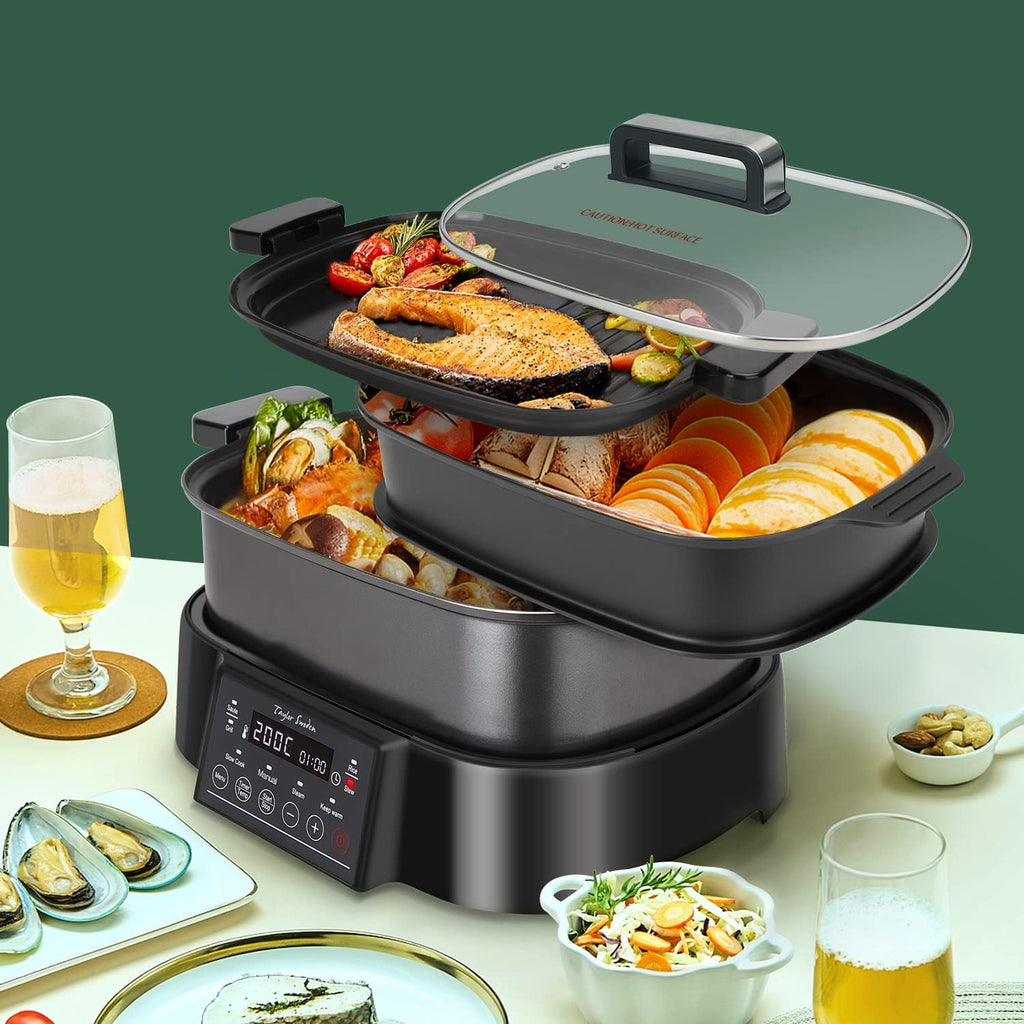 Taylor Swoden Arthur Dampfgarer mit Timer, Ultrakompakter Dampfgarer mit 3 Einschüben, BPA-frei, Programmierbar, Voreingestellte Programme, Warmhaltefunktion, 6 L, 1250 W