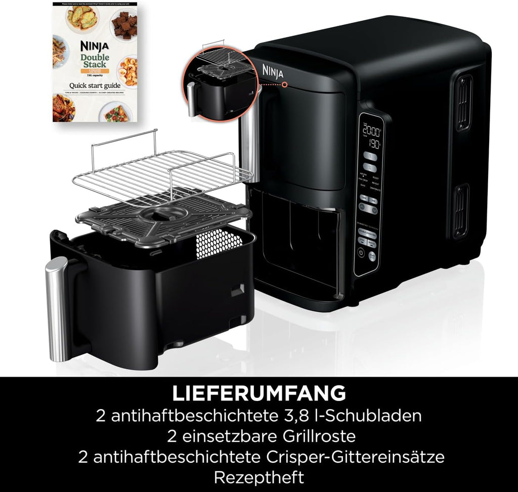 Ninja Double Stack Heißluftfritteuse, 6 Portionen, Schwarz SL300EU