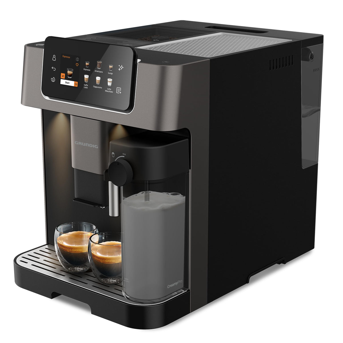 Grundig - KVA 6230 Kaffeevollautomat - 19 Bar Pumpendruck - 13-stufiges Edelstahl-Mahlwerk - Milchaufschäumdüse - 2L Wassertank - Tassenwärmer - Doppel-Auslauf - Schwarz/Silber - Robust