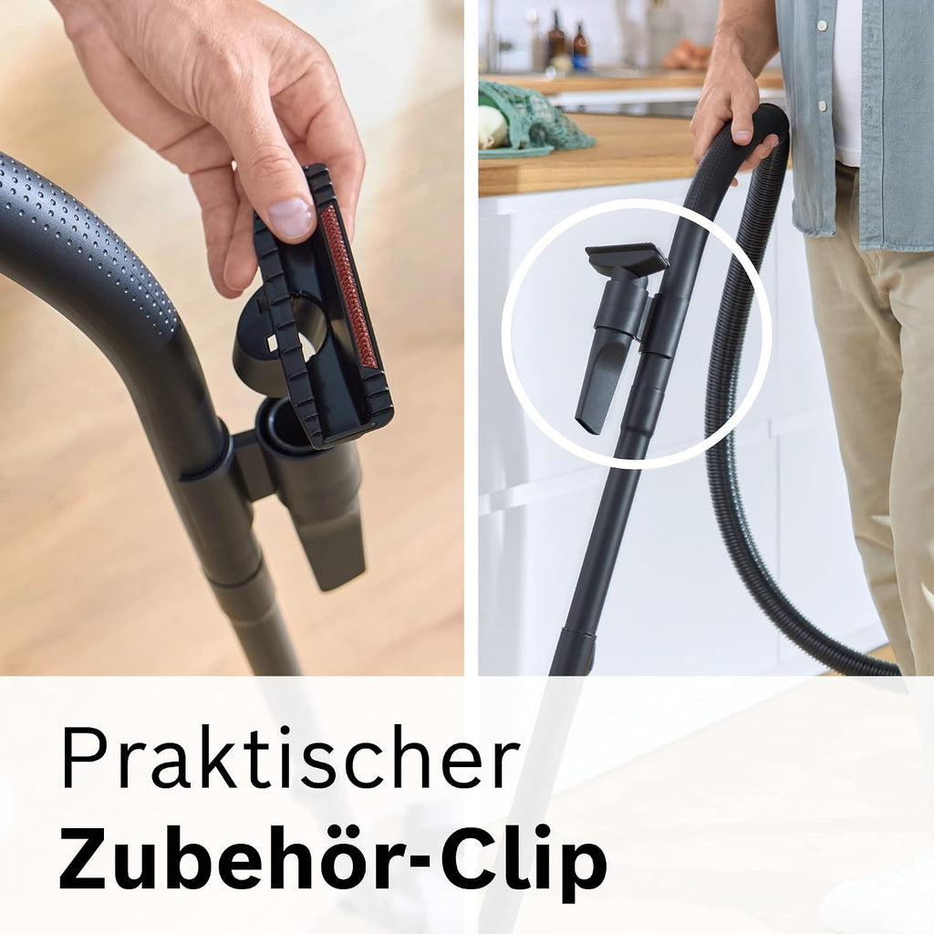 Bosch Hausgeräte Staubsauger mit Beutel Serie 4 BGD38RD1H, nachhaltig, Hygiene-Filter, 10 Jahre Motorgarantie, Hartbodendüse, Zubehör-Clip, Polsterdüse, Fugendüse, hohe Saugkraft, 600 W, rot