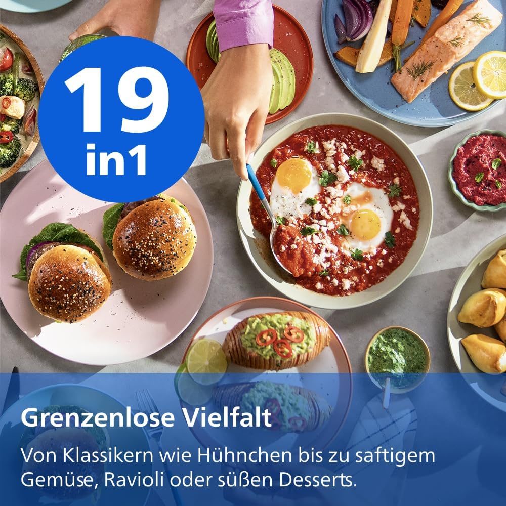 Philips Steam Airfryer 5000 Series Dual Basket Heißluftfritteuse mit Dampfgar-Funktion & 2 Körben – Steam, Airfry, SteamFy, 9L (3L+6L), RapidAir Plus, automatische Dampfreinigung (NA551/00)