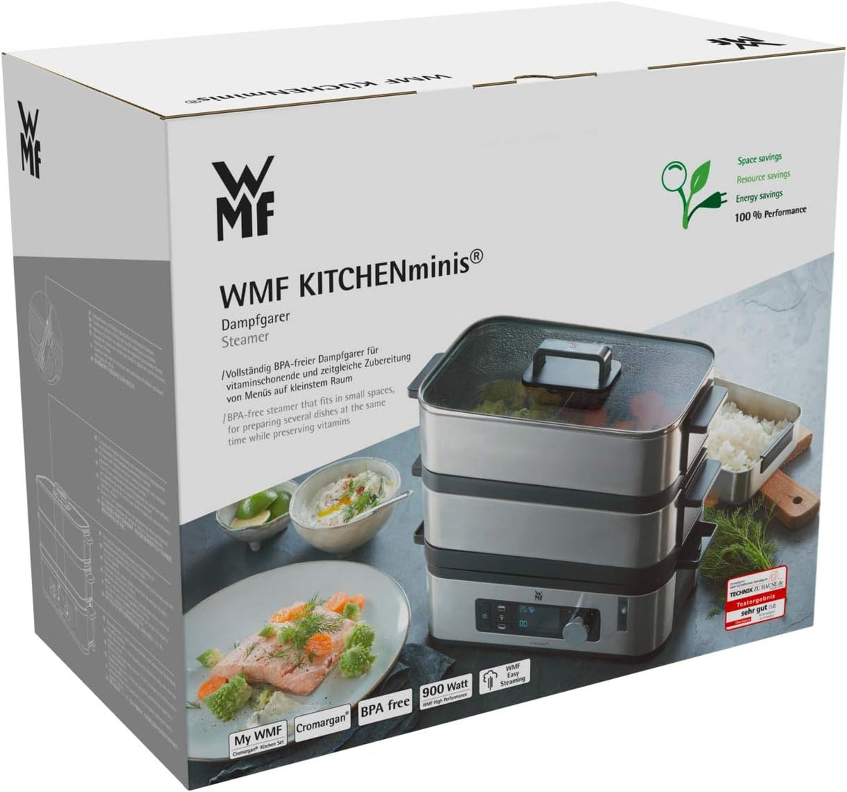 WMF Küchenminis Mini Dampfgarer elektrisch 4,3l, Dampfkocher mit Memory-Funktion, elektrische Dampfgarer, Warmhaltefunktion, Restlaufzeitanzeige, 2 Garbehälter