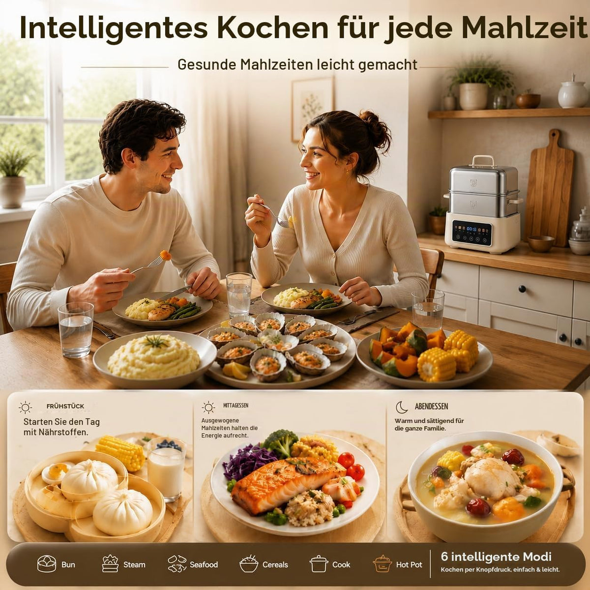 Fulgutonit 304 Edelstahl Elektrischer Dampfgarer 12.5L