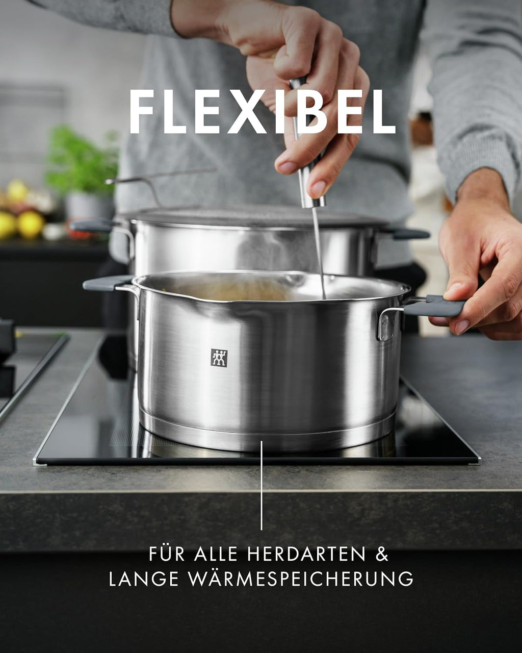 ZWILLING Simplify Kochtopf-Set 5-teilig, Integriertes Sieb, Induktion, Grau