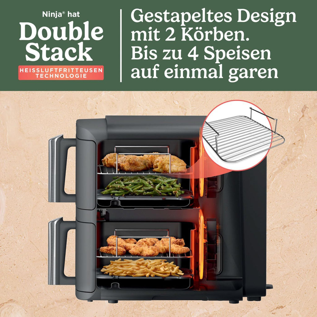 Ninja Double Stack XL Air Fryer Heißluftfritteuse, 9,5L Airfryer, SL400EU