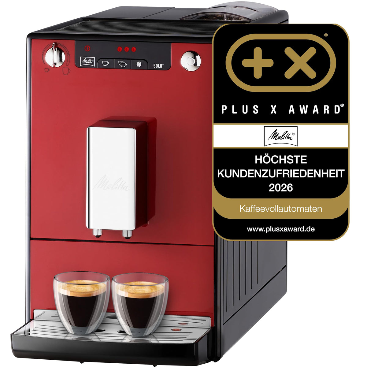 Melitta Solo - Kaffeevollautomat mit höhenverstellbarem Auslauf, kleine Kaffeemaschine mit abnehmbarem Wassertank, für z. B. Espresso oder Café Crème, silber