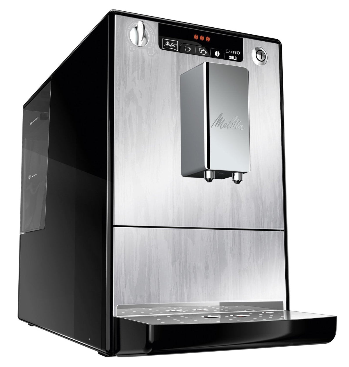 Melitta Solo - Kaffeevollautomat mit höhenverstellbarem Auslauf, kleine Kaffeemaschine mit abnehmbarem Wassertank, für z. B. Espresso oder Café Crème, silber