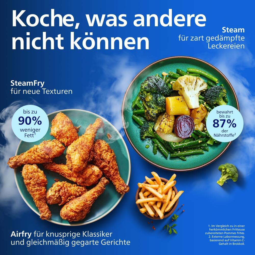 Philips Steam Airfryer 5000 Heißluftfritteuse, Silber, 9 L