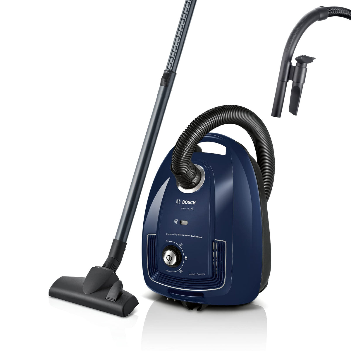 Bosch Hausgeräte Staubsauger mit Beutel Serie 4 BGD38RD1H, nachhaltig, Hygiene-Filter, 10 Jahre Motorgarantie, Hartbodendüse, Zubehör-Clip, Polsterdüse, Fugendüse, hohe Saugkraft, 600 W, rot