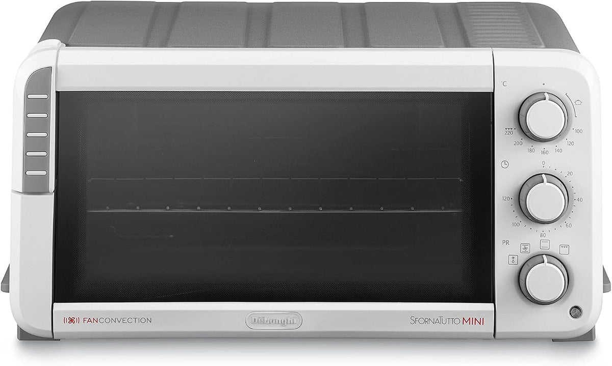 DELONGHI EO12512.WG Sfornatutto Mini, 1400 W, 12 Liter, Kunststoff, Weiß / Schwarz
