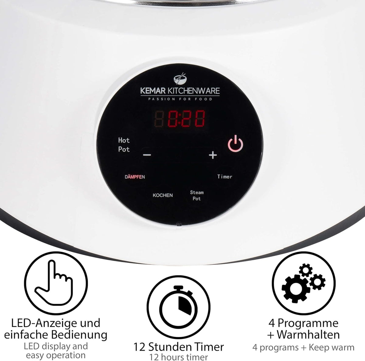 KFS-3000 Dampfgarer, Hot Pot, Fondue mit Touch Display, 3 Dampfkörbe aus Edelstahl, 4 Programme, Timer, Steamer (KFS-3000 Standardausführung)