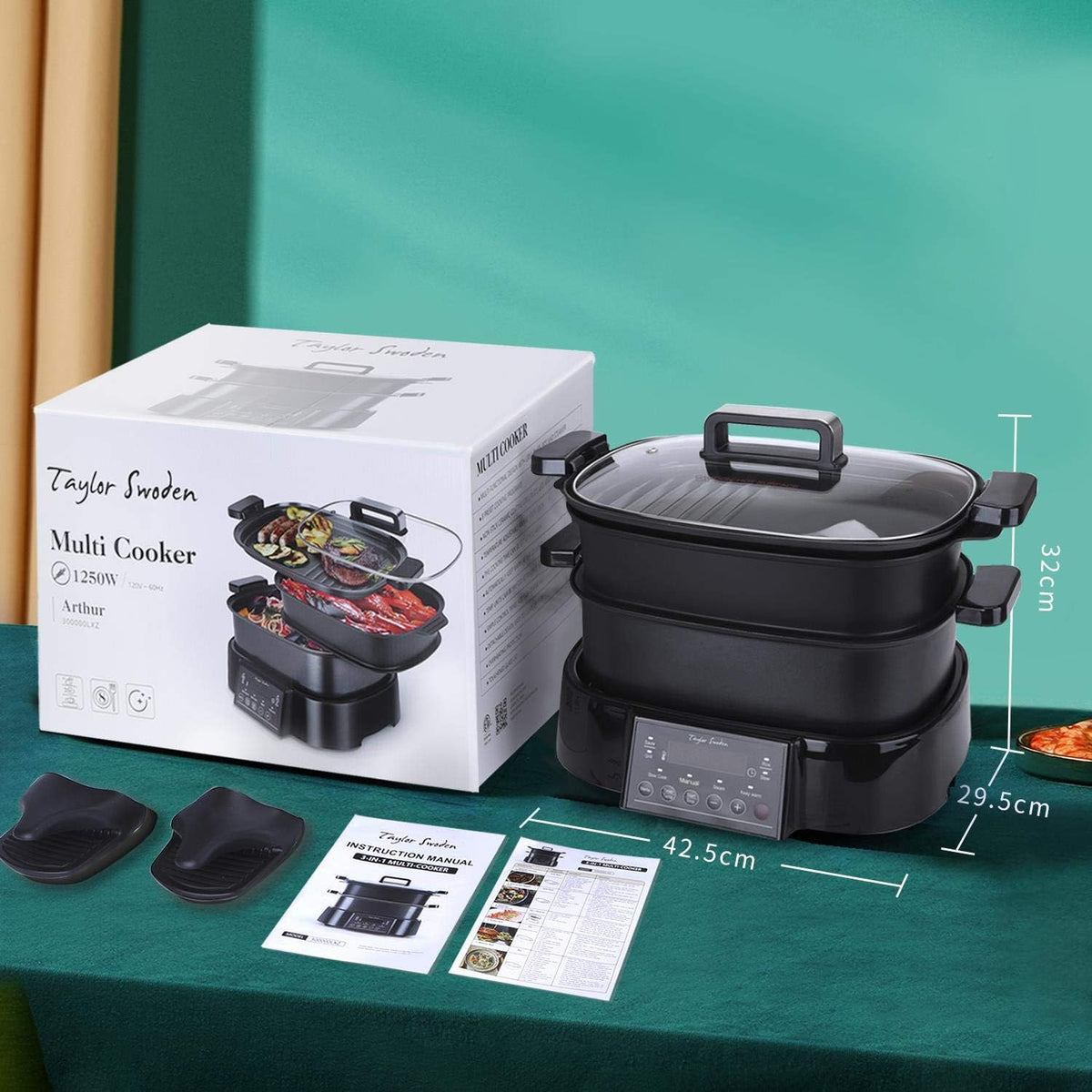 Taylor Swoden Arthur Dampfgarer mit Timer, Ultrakompakter Dampfgarer mit 3 Einschüben, BPA-frei, Programmierbar, Voreingestellte Programme, Warmhaltefunktion, 6 L, 1250 W