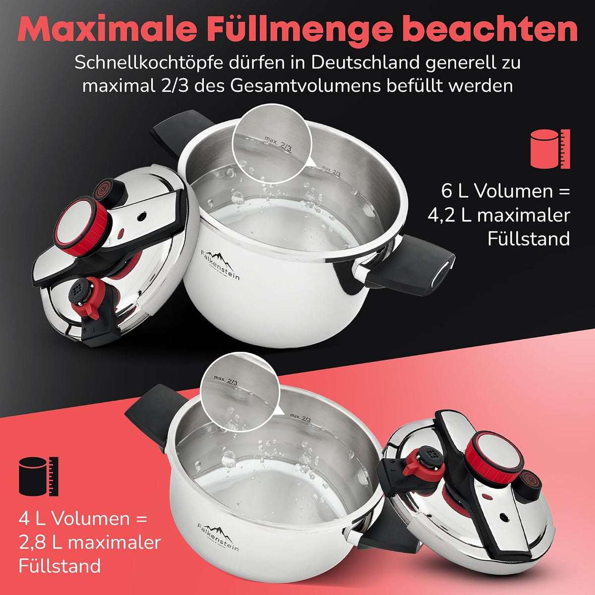 𝐅𝐚𝐥𝐤𝐞𝐧𝐬𝐭𝐞𝐢𝐧 Schnellkochtopf 6l [mit Garkorb] Pressure Cooker