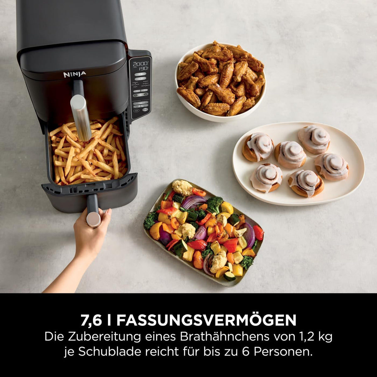 Ninja Double Stack Heißluftfritteuse, 6 Portionen, Schwarz SL300EU