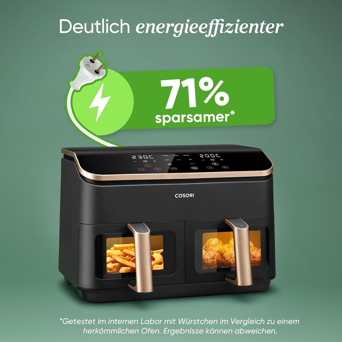 Cosori Airfryer, Testsieger Stiftung Warentest, Heißluftfritteuse 2 Kammern