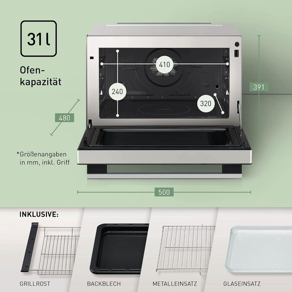 Panasonic NN-CS89LBGPG 4-in-1 Kombi-Mikrowelle, Dampfofen & Grill, 31 Liter, 1000 W, zwei Ebenen, Genius-Sensor, automatisches Aufwärmen, 36 Programme, einfache Reinigung, kompakt, Edelstahl