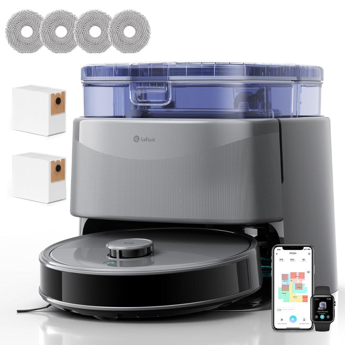 Lefant Saugroboter, Superschlank Staubsauger Roboter, 2200 Pa Saugkraft, 120 Min Laufzeit, WLAN optimiert für Teppiche, Tierhaare, Hartböden, Roboterstaubsauger mit Ladestation, M210P Champagnergrau