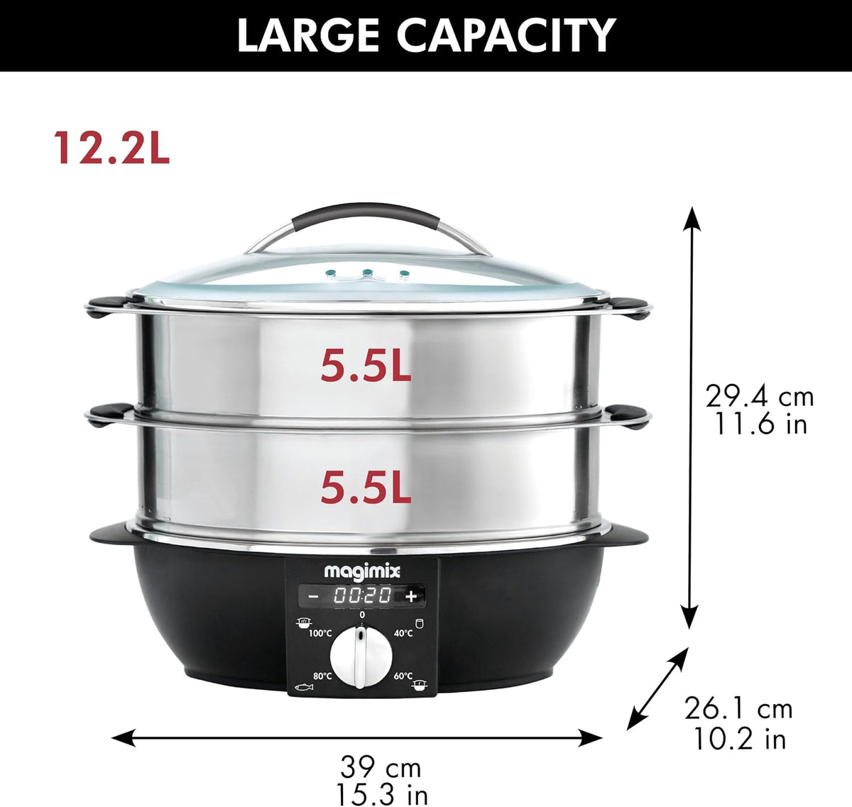 magimix Dampfgarer 1900 W,2 Ebenen 5,5 L, Edelstahl