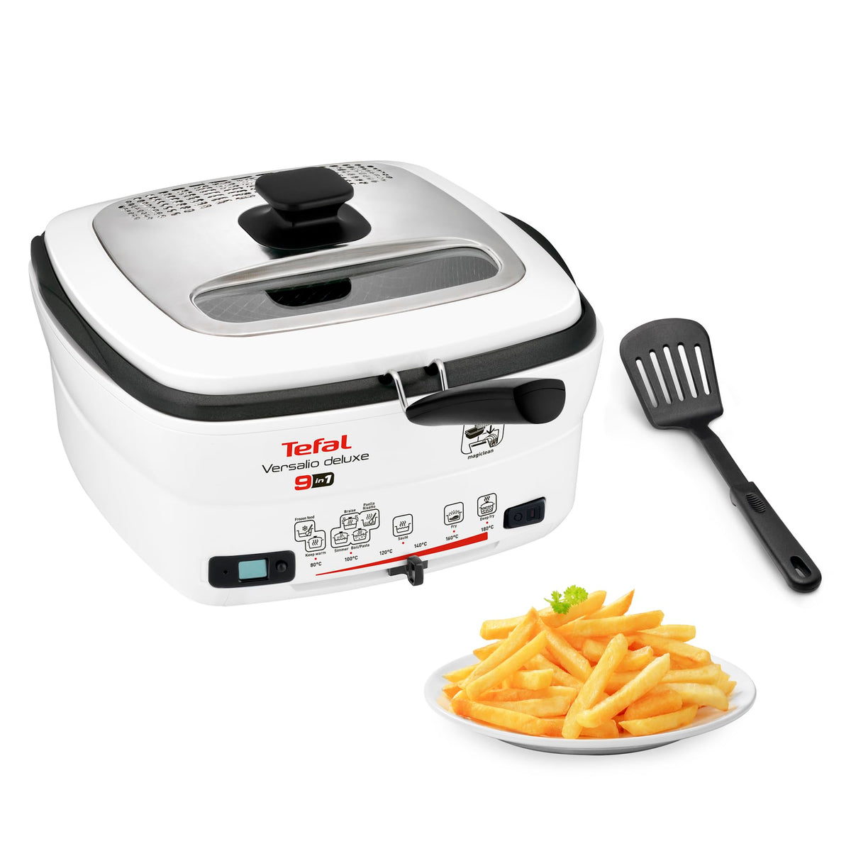 Tefal Oleoclean Pro Fritteuse 3,5L für knusprige Pommes, 2300W Edelstahl Friteuse mit Öl-Filterung, Herausnehmbarer Ölbehälter 1,2kg, Timer & Thermostat, Spülmaschinenfest, Schwarz/Edelstahl