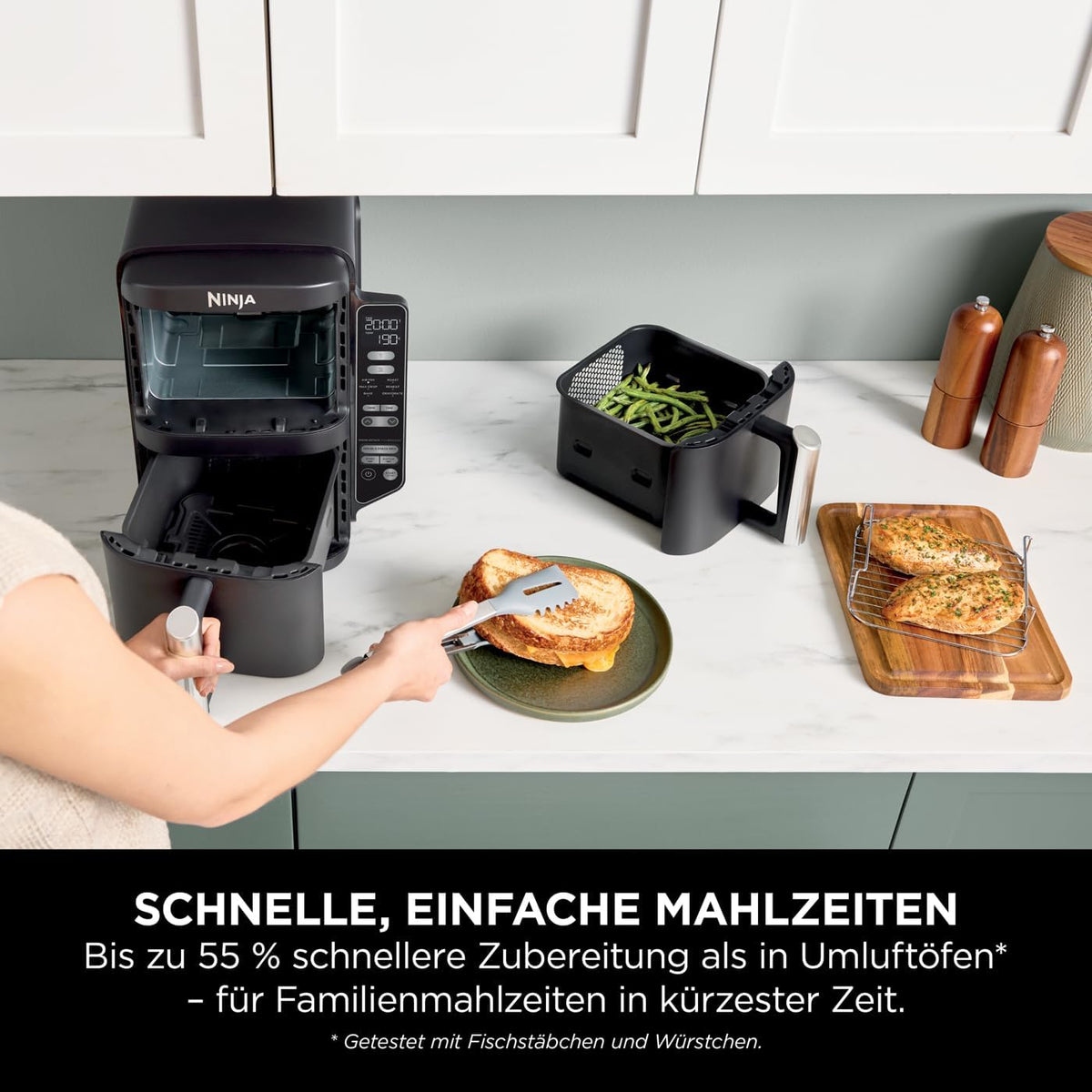 Ninja Double Stack Heißluftfritteuse, 6 Portionen, Schwarz SL300EU