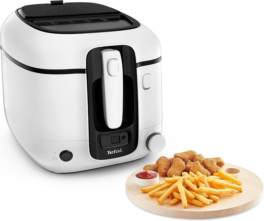 Tefal Fritteuse Super Uno, inkl. Timer, Kapazität: 2,2 Liter, Spülmaschinengeeignete Teile, Antihaftbeschichtung, Geruchsfilter, Fritteuse mit Fett-Spritzschutz, weiß/schwarz, FR3140
