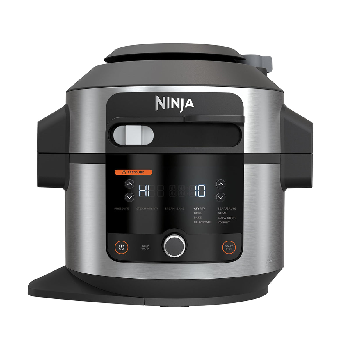 Ninja Foodi MAX Multikocher mit SmartLid, 7,5L, 12-in-1 Multicooker, Pressure Cooker Schnellkochen, Airfryer Heißluftfrittieren, Slow Cooker Langsamkochen, Edelstahl, OL650EU
