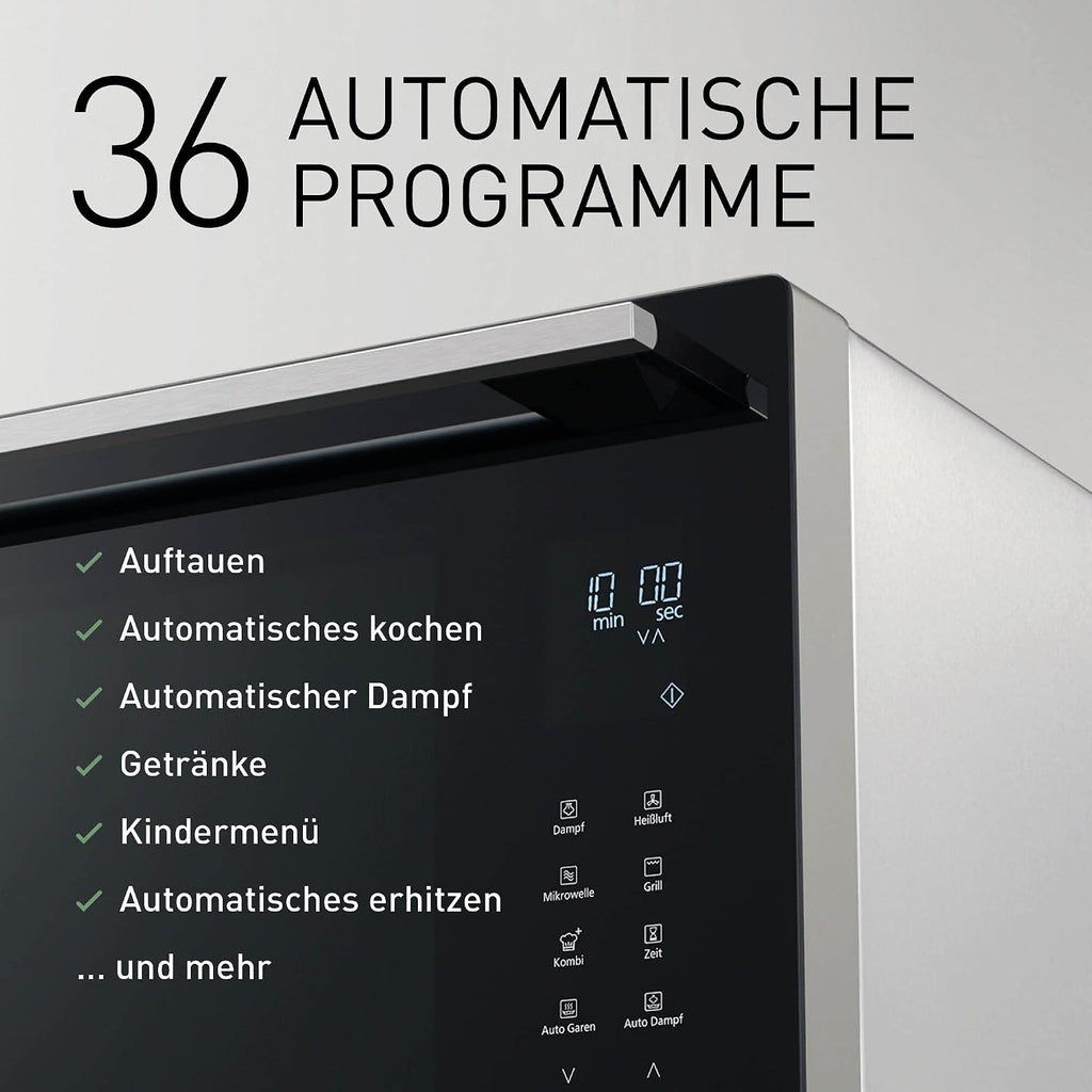 Panasonic NN-CS89LBGPG 4-in-1 Kombi-Mikrowelle, Dampfofen & Grill, 31 Liter, 1000 W, zwei Ebenen, Genius-Sensor, automatisches Aufwärmen, 36 Programme, einfache Reinigung, kompakt, Edelstahl