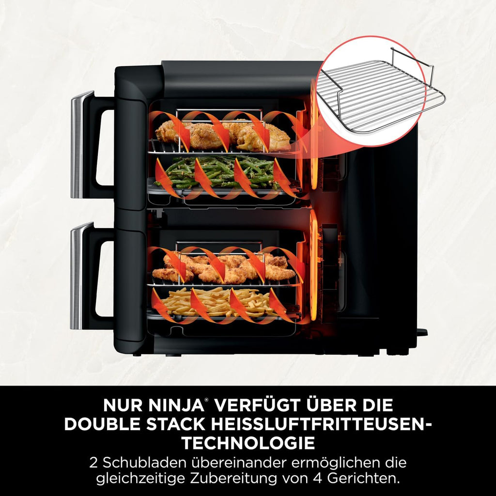 Ninja Double Stack Heißluftfritteuse, 6 Portionen, Schwarz SL300EU