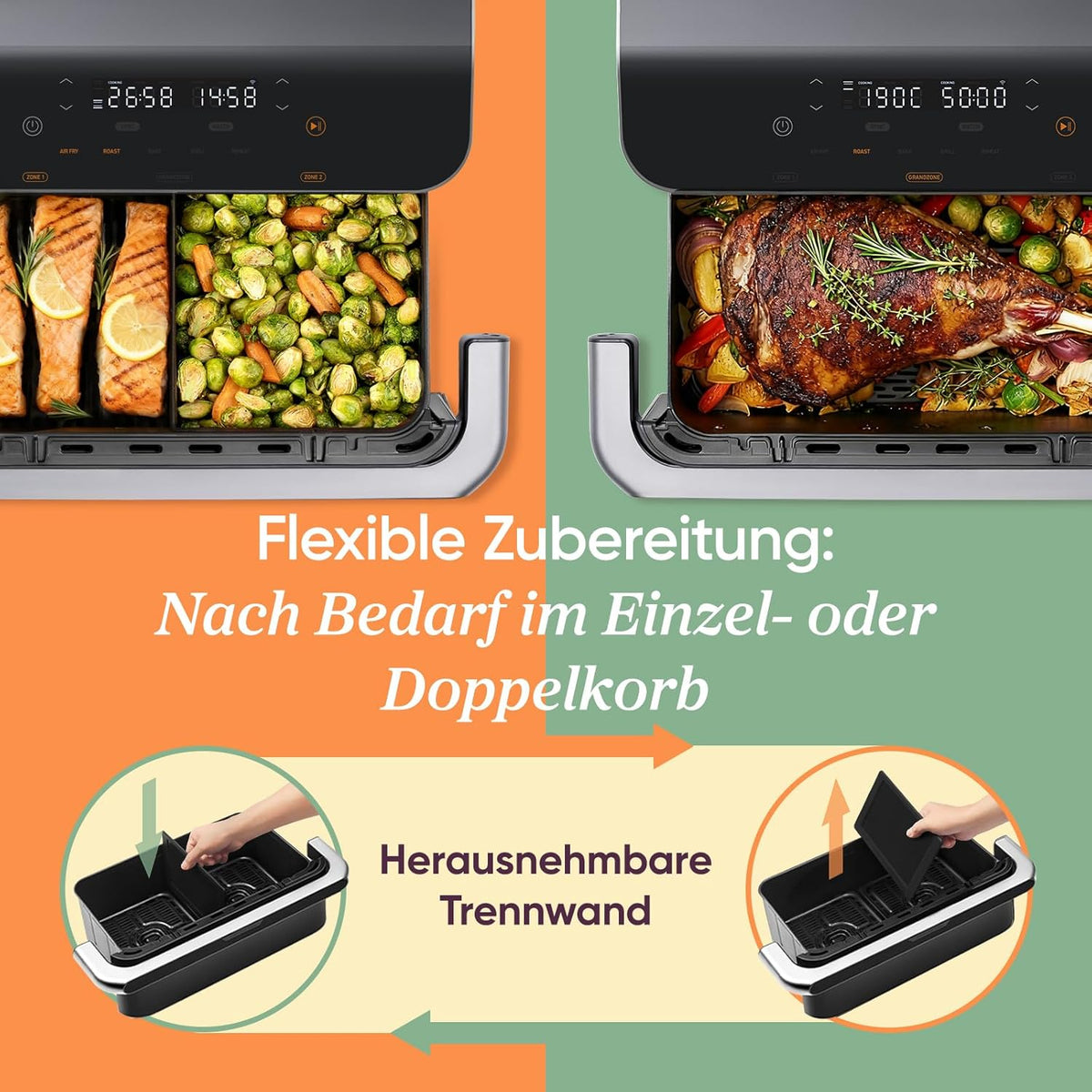 Cosori Airfryer, Dual Blaze Twinfry, Flexiblen Kammern, 10L