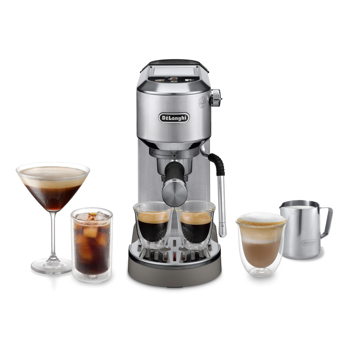 De'Longhi Dedica Style - Perfetto Kompakte Siebträgermaschine Espressomaschine mit Tasten, manuellem Milchaufschäumer für Espresso und Cappuccino, ESE Pad geeignet, 15cm breit, Schwarz (EC685.BK)