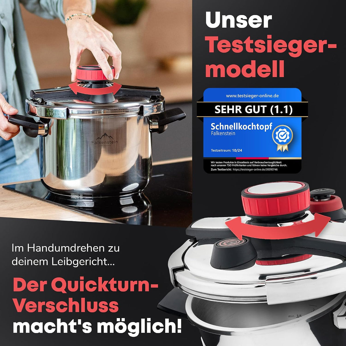 𝐅𝐚𝐥𝐤𝐞𝐧𝐬𝐭𝐞𝐢𝐧 Schnellkochtopf 6l [mit Garkorb] Pressure Cooker