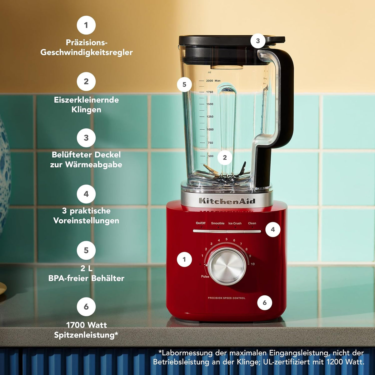KitchenAid Pure Power Standmixer 2L BPA-freier Behälter Empire Rot