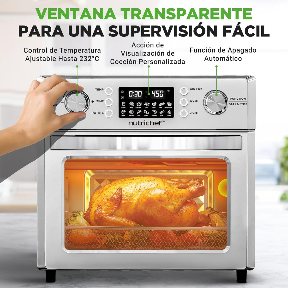 NutriChef Heißluftfritteuse 26 Liter Airfryer Ofen mit Drehspieß