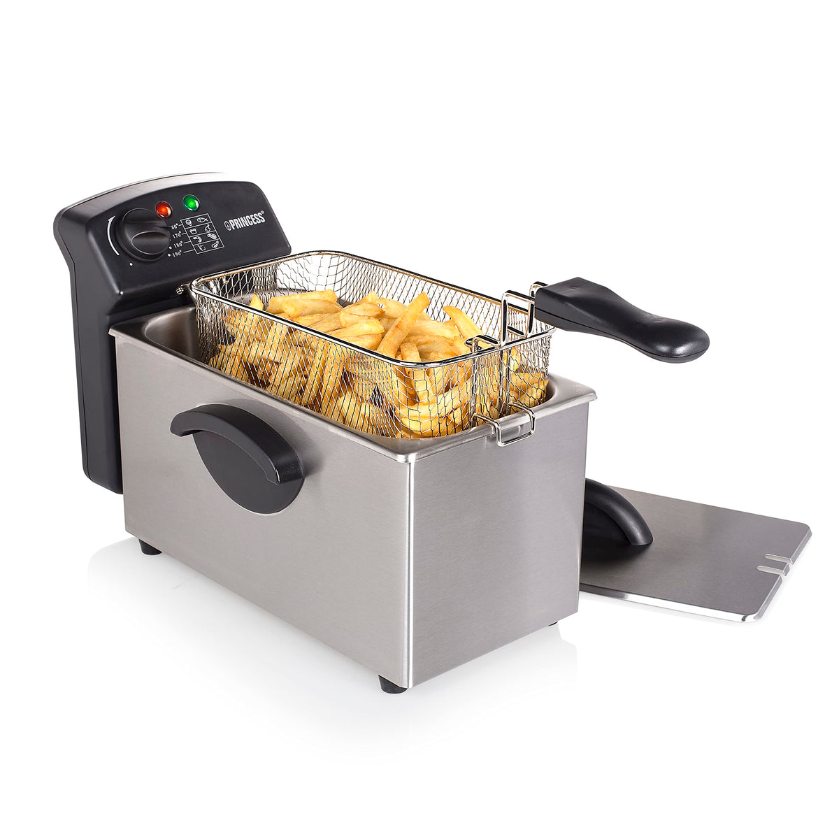 Princess 183028 Edelstahl Doppel-Fritteuse in schwarz - 2 x 3 Liter (2 x 1800 Watt) mit Ölfilter und Kaltzonenfunktion