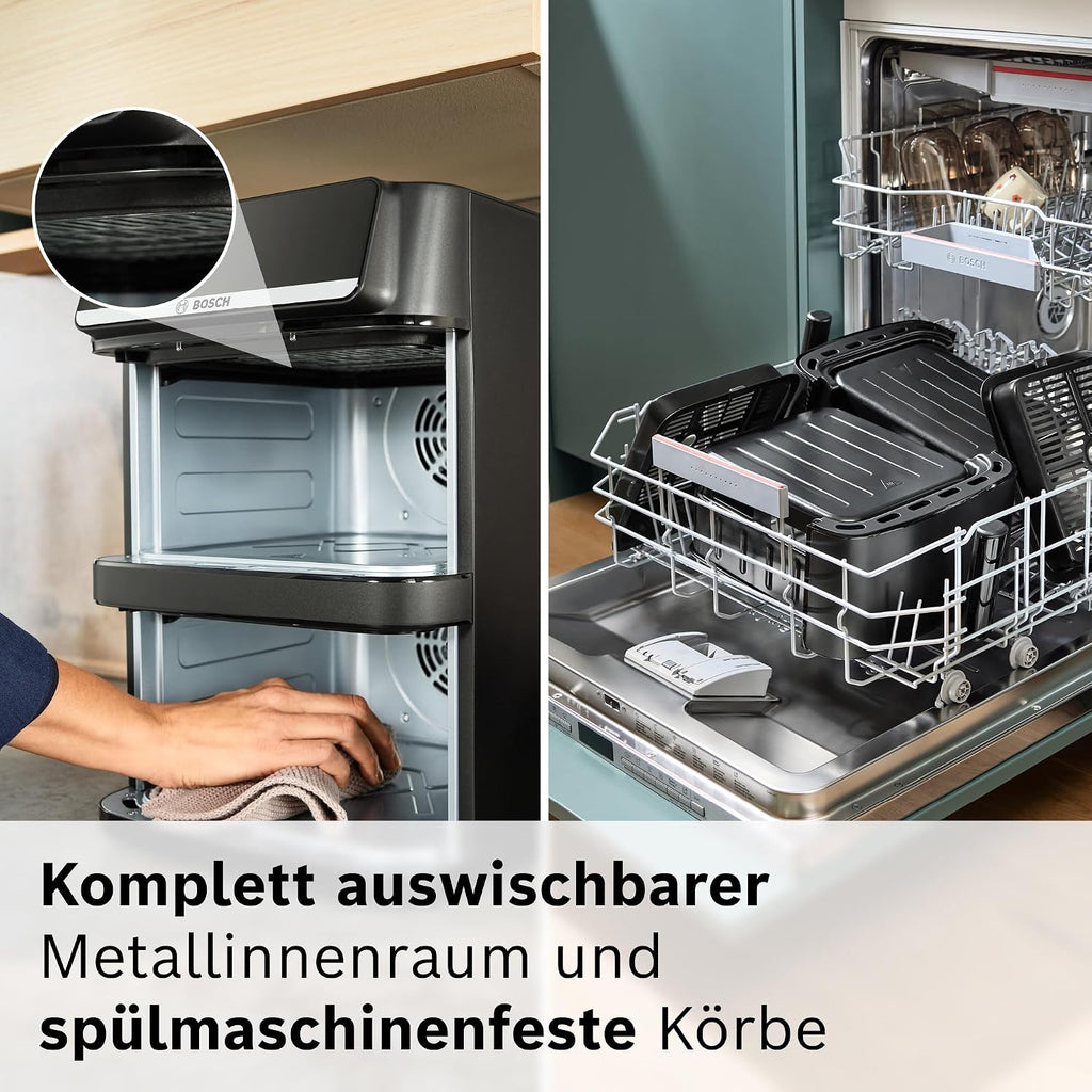 Bosch XXL Heißluftfritteuse, 12,0L Doppelkammer, platzsparend, 6 Programme, PFAS frei, schwarz, AirFryer Serie 6, MAFD661B0